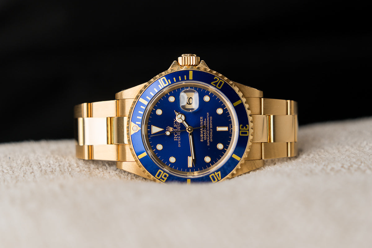 Rolex Submariner Date 16618 – Gelbgold, blaues Zifferblatt, Fullset – Hauptbild